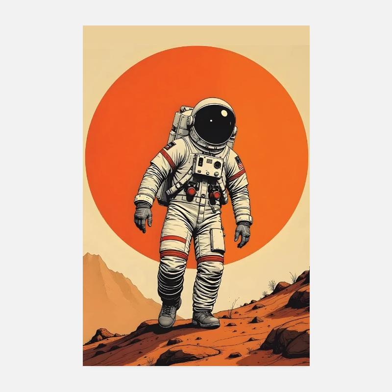 Astronaute rétro de l’ère spatiale dans le style des années 70 Poster 20 x 30 cm
