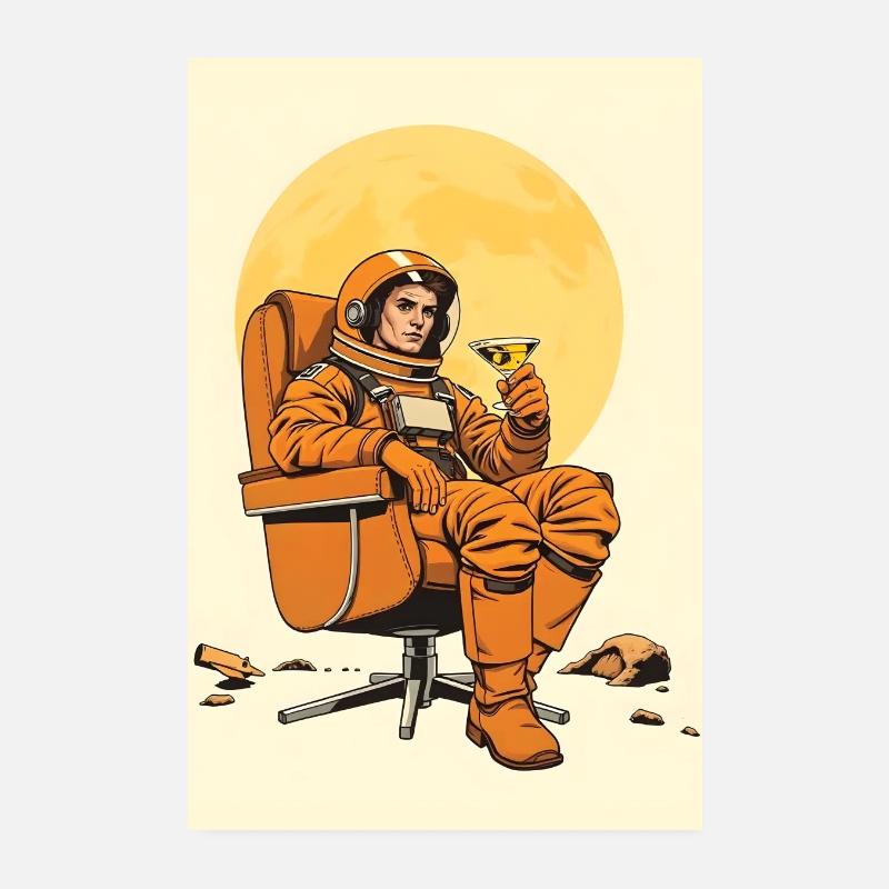 astronaute rétro des années 70 satirique style de l’ère spatiale Poster 20 x 30 cm