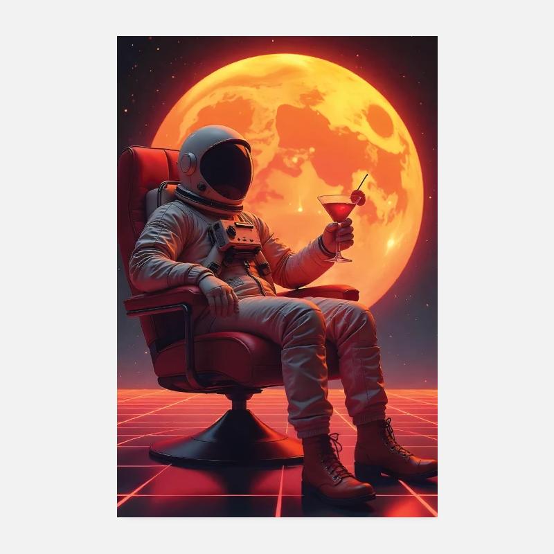 Astronaute avec cocktail dans une satire de fauteuil Poster 20 x 30 cm