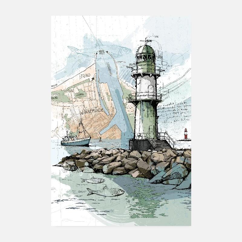 Warnemünder Molenfeuer Poster 20x30 cm