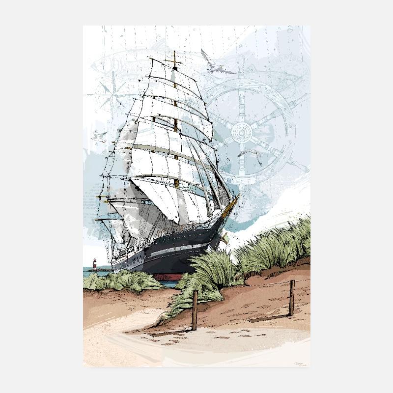 Historic sailing ship in Warnemünde Poster 8" x 12" (20x30 cm)
