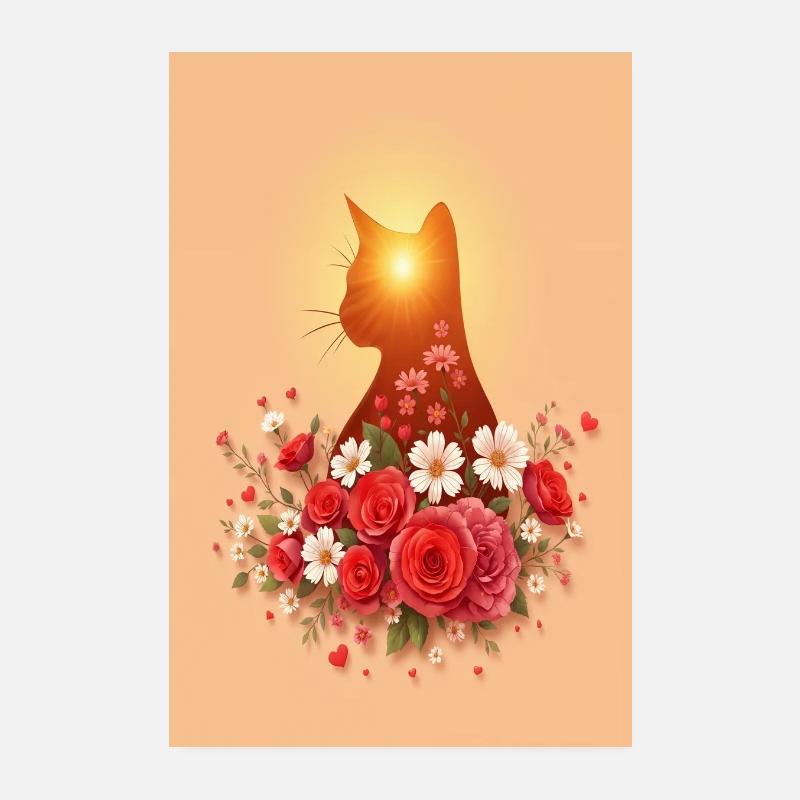 Cat with roses Poster 8" x 12" (20x30 cm)