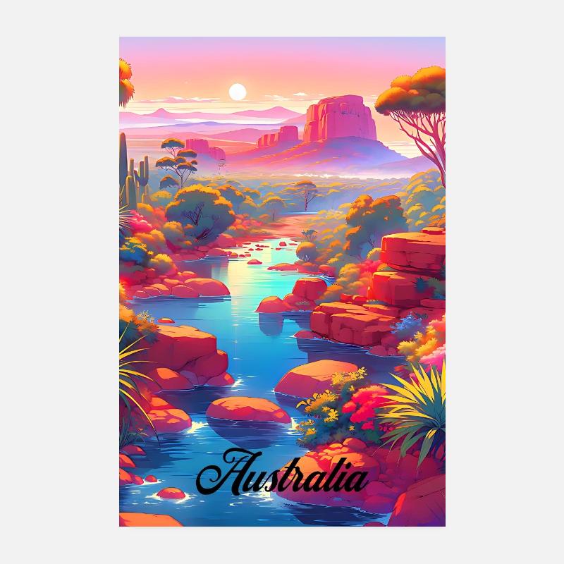 Scène de l’Outback australien avec Affiche de voyage sur la rivière Poster 20 x 30 cm