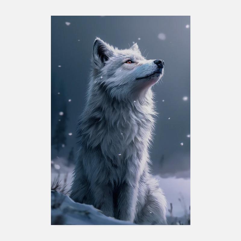 White Wolf Illustration Poster Poster 8" x 12" (20x30 cm)