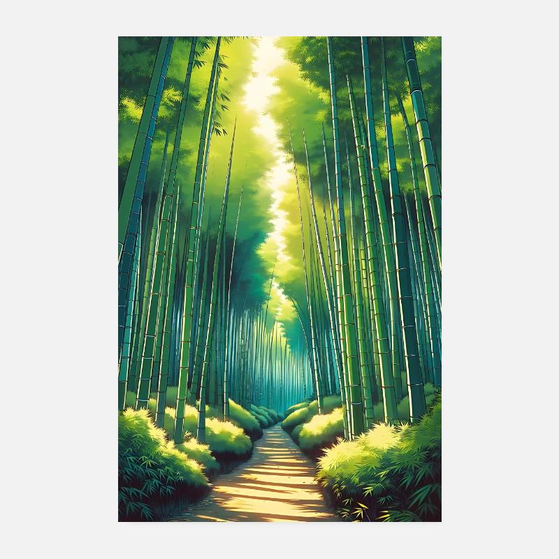 Picturesque bamboo forest with sunlight Poster 8" x 12" (20x30 cm)