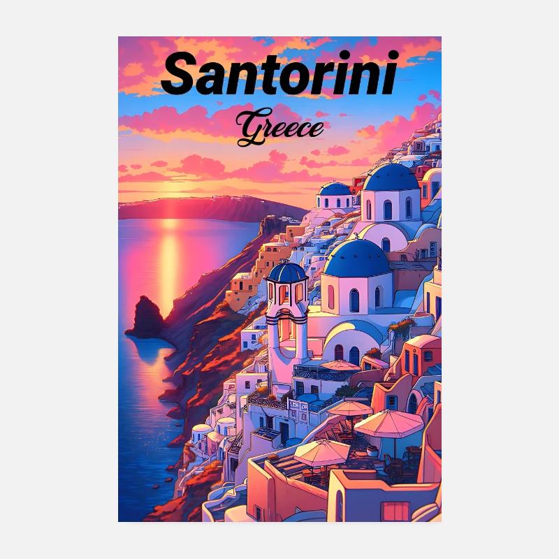 Santorini Greece Travel Poster Poster 8" x 12" (20x30 cm)
