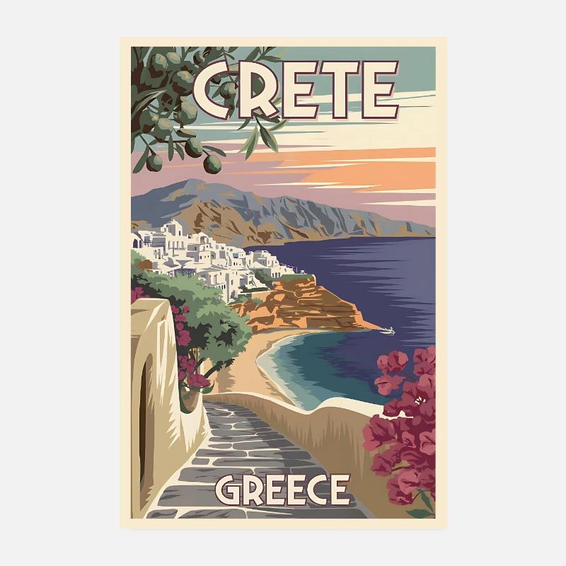 Crète Grèce Affiche de voyage rétro Poster 20 x 30 cm