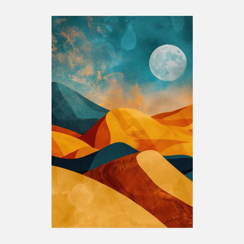 Wüstenlandschaft Illustration Poster - Poster 20x30 cm - Weiß