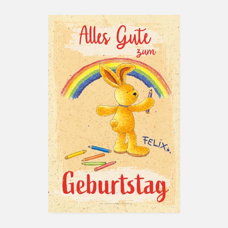 Felix der Hase Geburtstagsdesign Mit Regenbogen Poster 20x30 cm