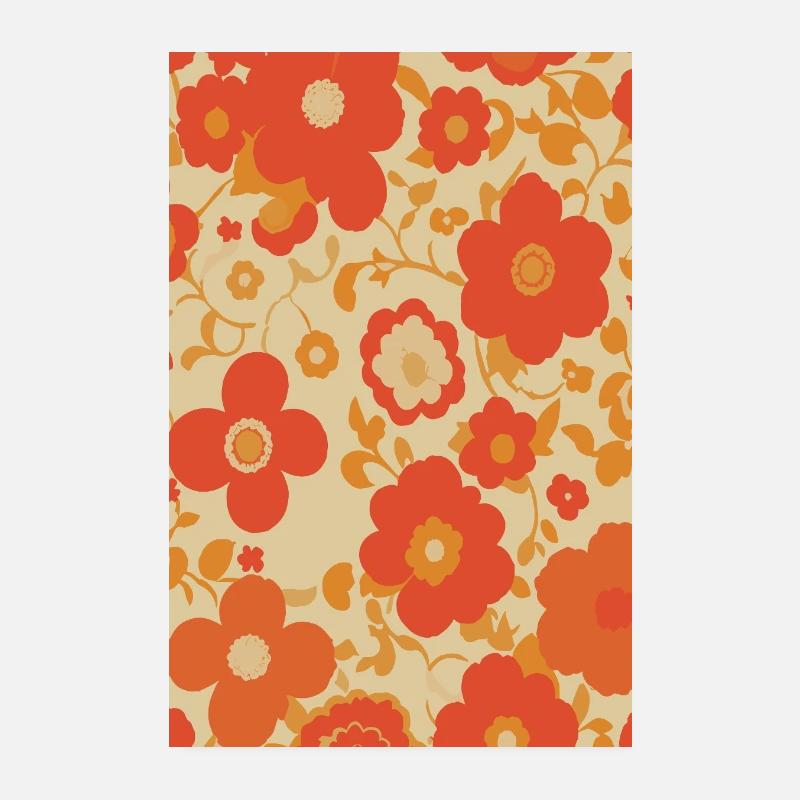 Groovy 70s Retro Vintage Floral Pattern Poster 8" x 12" (20x30 cm)