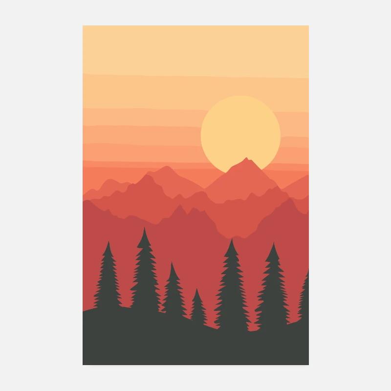 Sunset Mountains & Forest – Minimalist Poster 8" x 12" (20x30 cm)