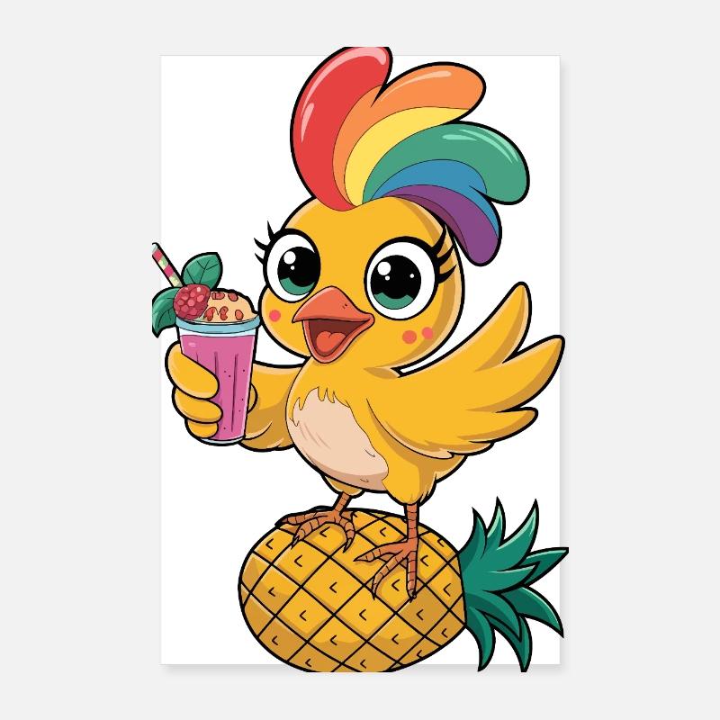 Süßes tropisches Huhn mit Regenbogenfedern Poster 20x30 cm