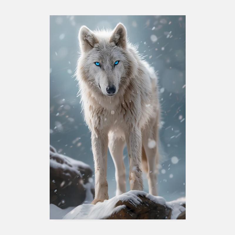 Loup blanc dans un paysage enneigé Poster 20 x 30 cm