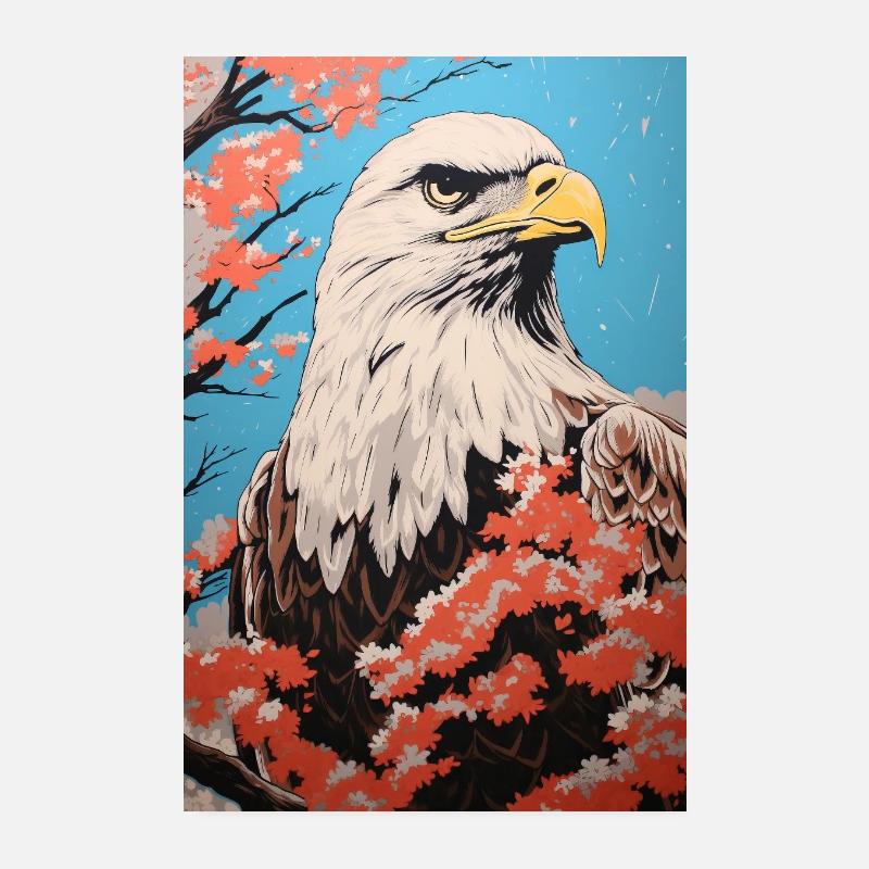 Oeuvre d’art aigle cerisier fleurs ciel Poster 20 x 30 cm