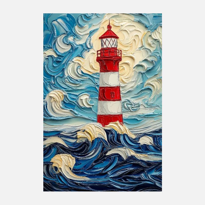 Peinture Phare Impressionniste Mer Poster 20 x 30 cm