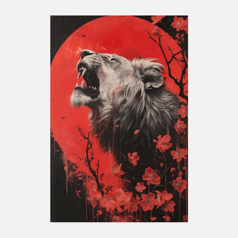 Lion Art Fleurs de Lune Rouge Poster 20 x 30 cm