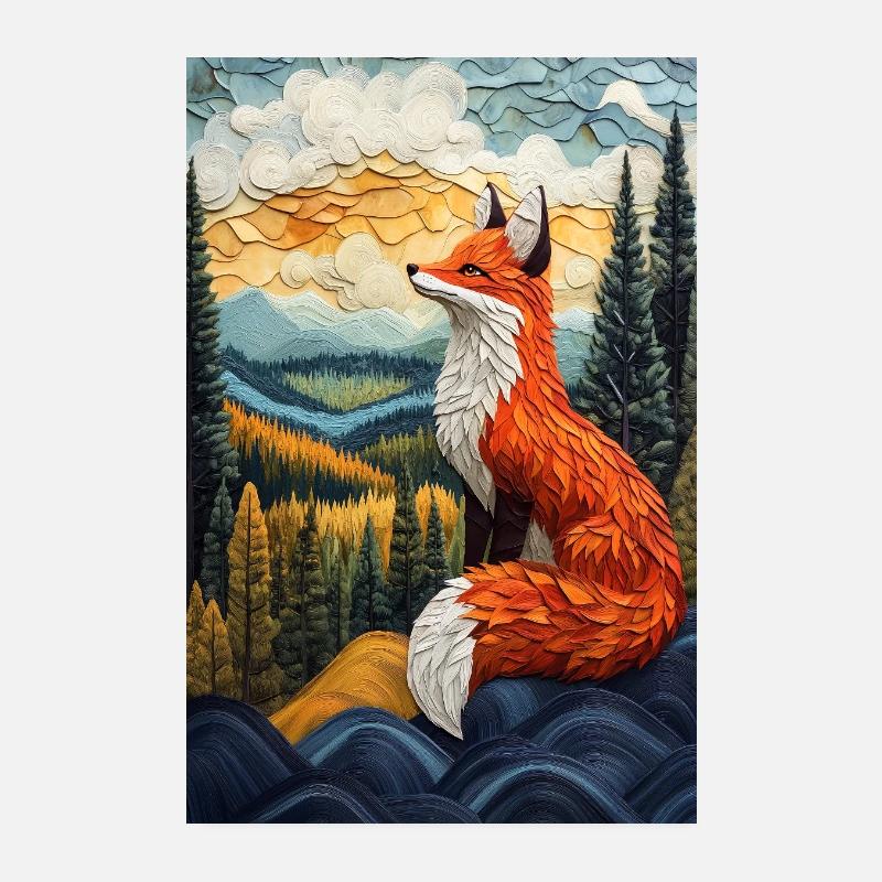 Fuchs Wald Natur Landschaft Illustration Poster 20x30 cm