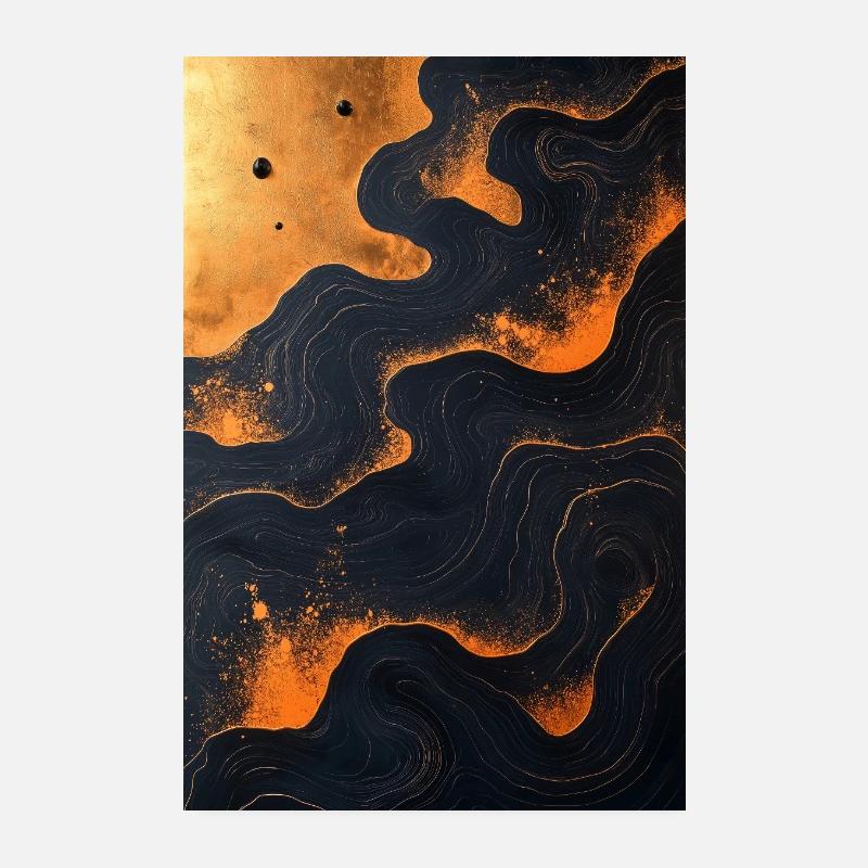 Art abstrait Or Noir Texture Fluide Poster 20 x 30 cm