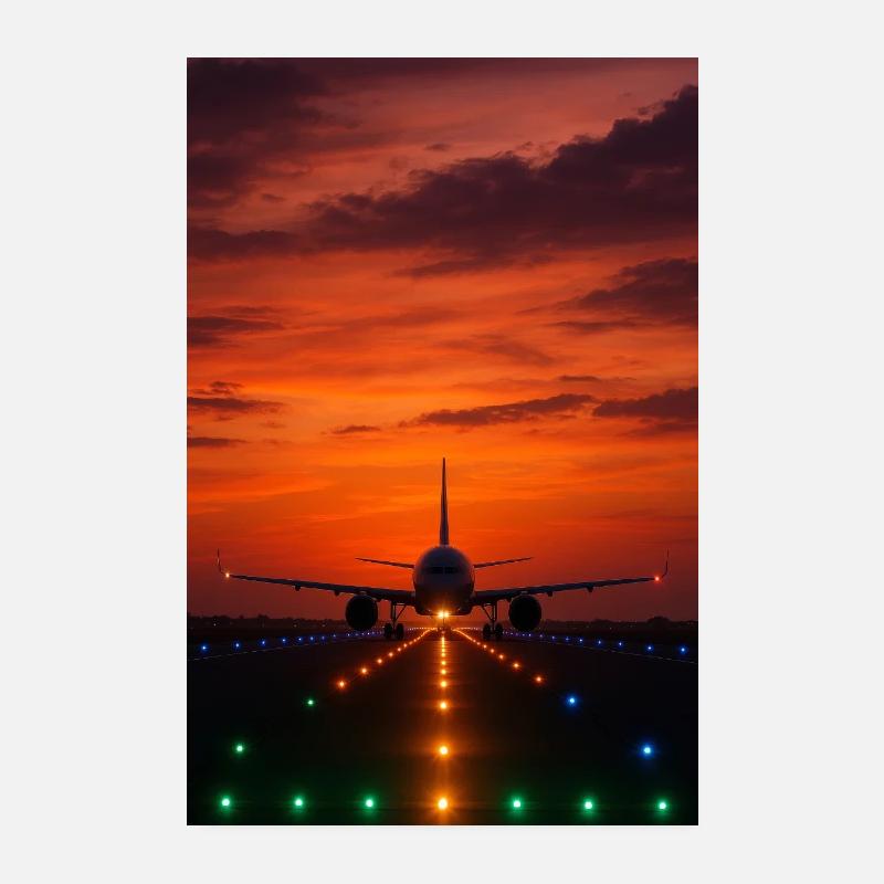 Airplane Start Airport Abendrot Poster 8" x 12" (20x30 cm)