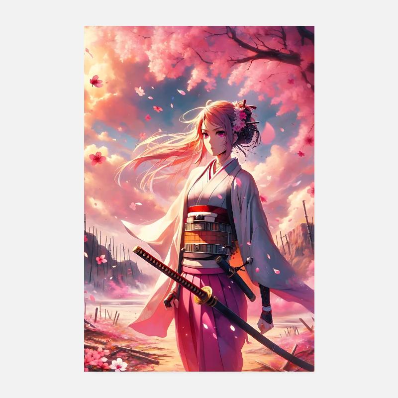 Anime Kriegerin mit Katana und Wakizashi Poster 20x30 cm