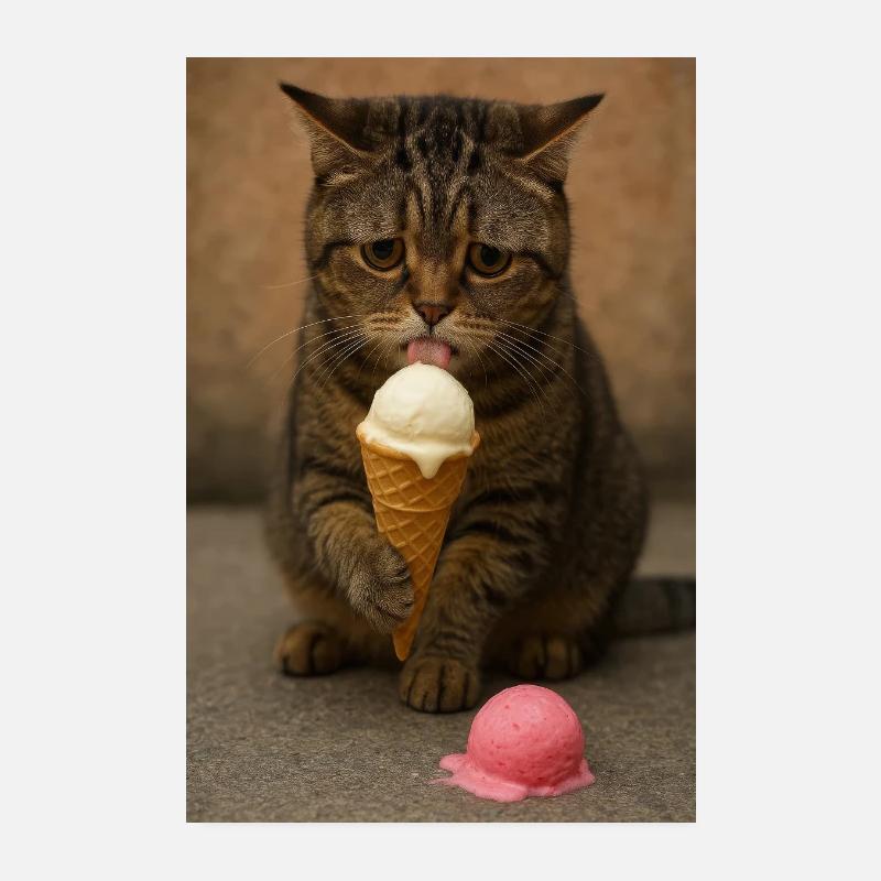 Chats Glace Crème Glace Cône Mud Expression faciale Poster 20 x 30 cm