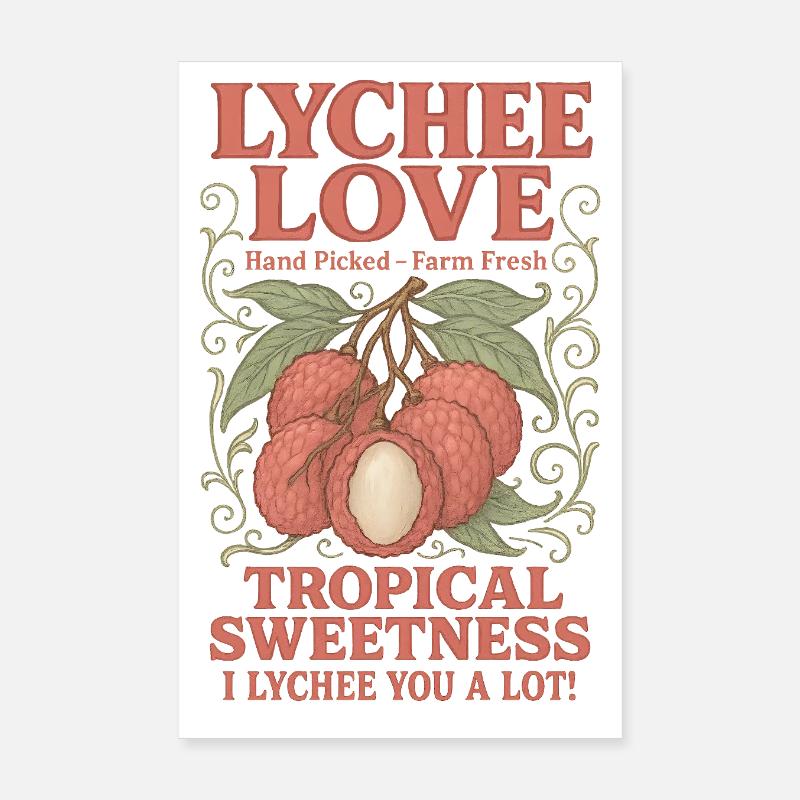 Lychee Tropical Fruit Retro Poster 8" x 12" (20x30 cm)