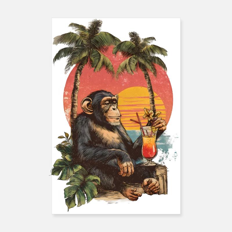 Entspannender Affe mit Cocktail – Tropical Beach Sun Poster 20x30 cm