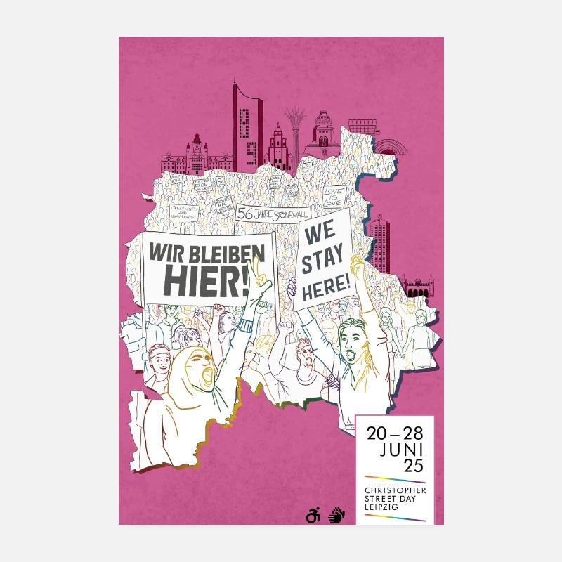 Wir bleiben hier! - CSD Leipzig 2025 Poster Poster 20x30 cm