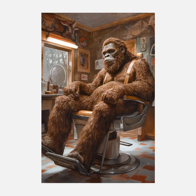 Sasquatch chez le barbier Poster 20 x 30 cm