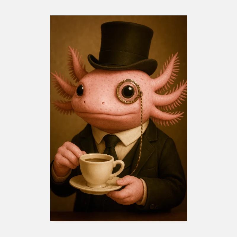 Axolotl pimpant au café Poster 20 x 30 cm