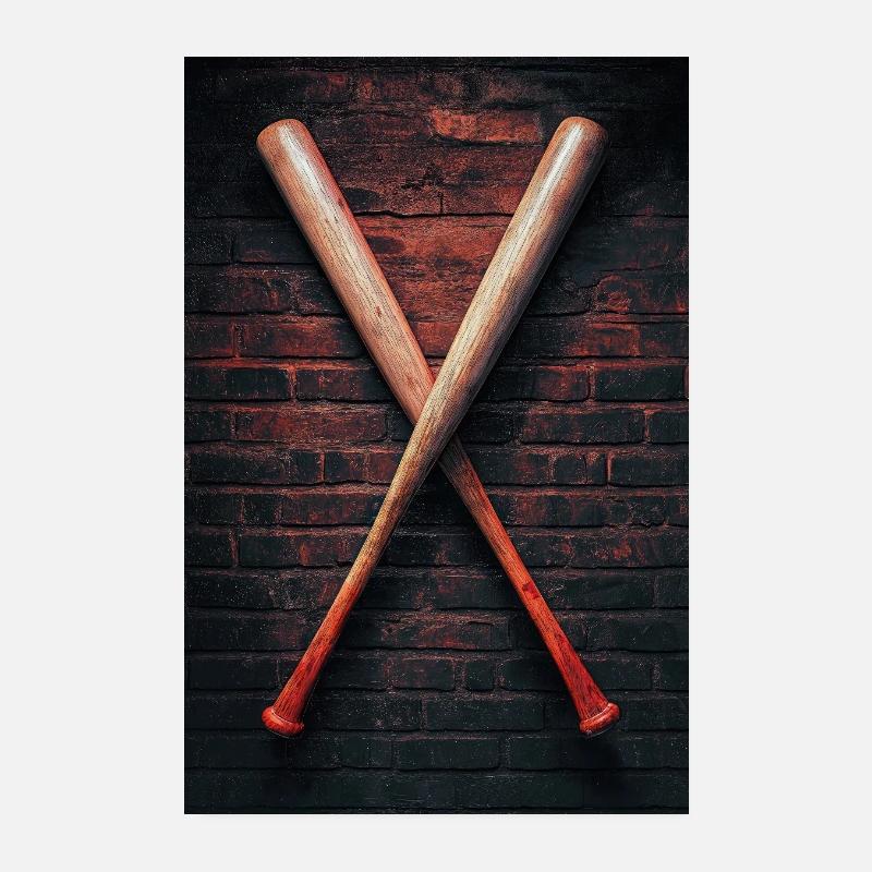 Crossed Bats on Brick Wall Poster 8" x 12" (20x30 cm)