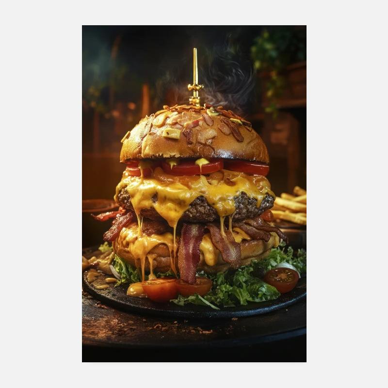 Pila di hamburger al formaggio e pancetta epica Poster 20x30 cm