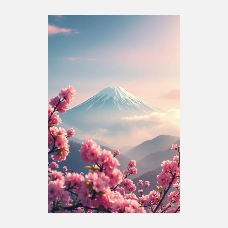 Mount Fuji in Japan with cherry blossoms Poster 8" x 12" (20x30 cm)