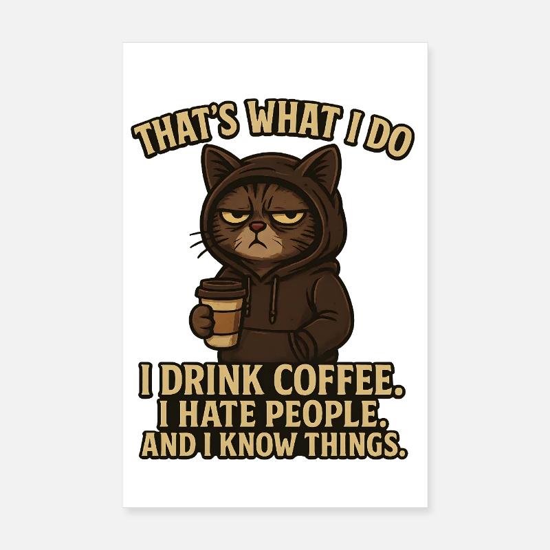 That's What I Do I Drink Coffee I Hate People Cat Poster 8" x 12" (20x30 cm)