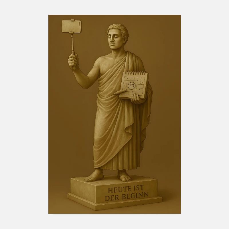 Moderne Statue mit Smartphone und Kalender - Poster 20x30 cm - Weiß