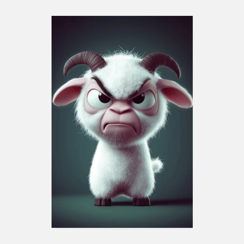 Grumpy Cartoon Goat Stare Poster 8" x 12" (20x30 cm)
