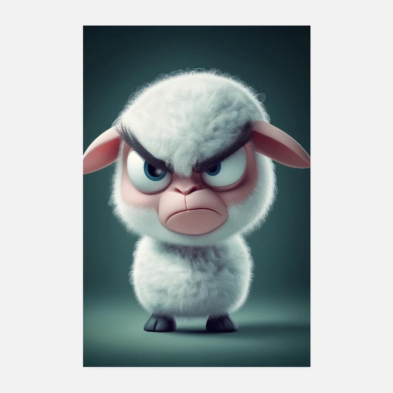 Grumpy Cartoon Sheep Mood Poster 8" x 12" (20x30 cm)