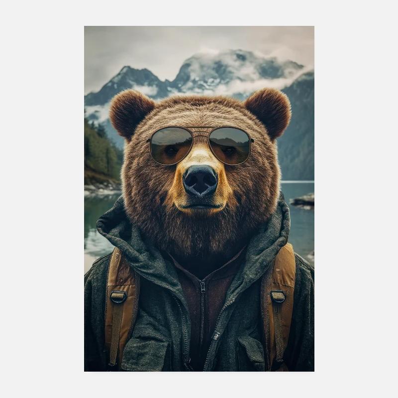 Cool Hiking Bear Explorer Poster 8" x 12" (20x30 cm)