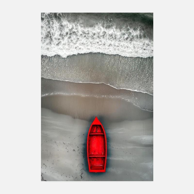 Rotes Boot am Grauen Ufer Poster 20x30 cm