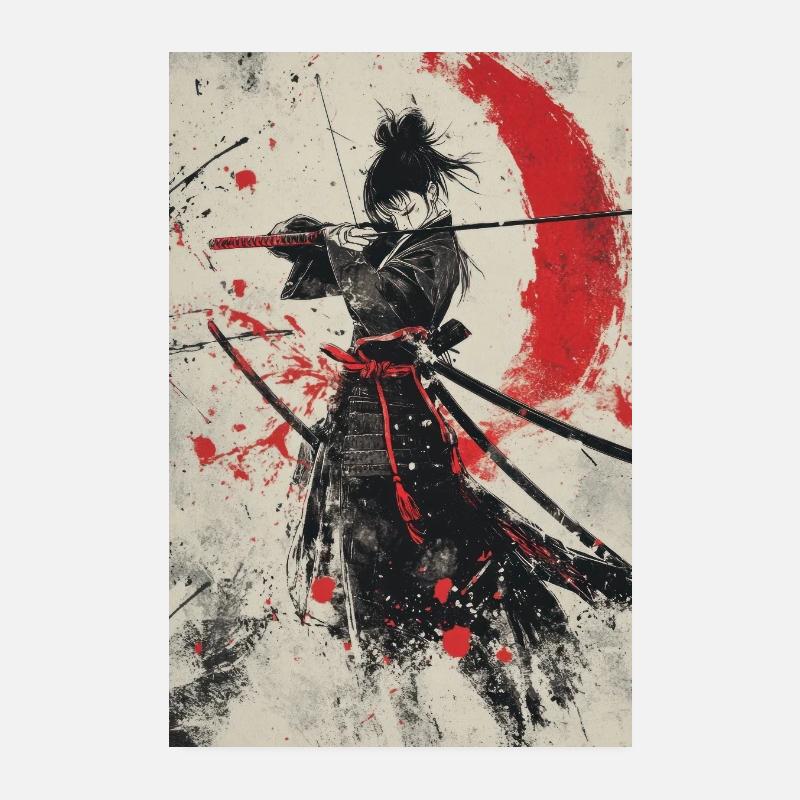 Samurai-Geist in Rot und Schwarz Poster 20x30 cm