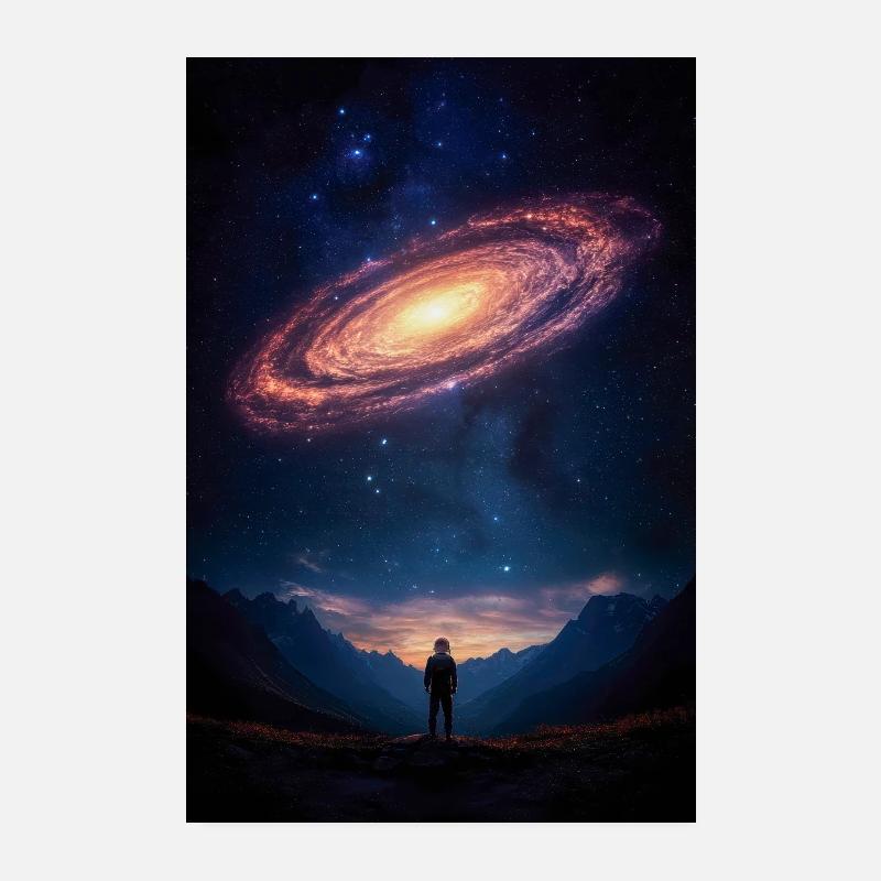 Stargazer Beneath a Cosmic Spiral Poster 8" x 12" (20x30 cm)