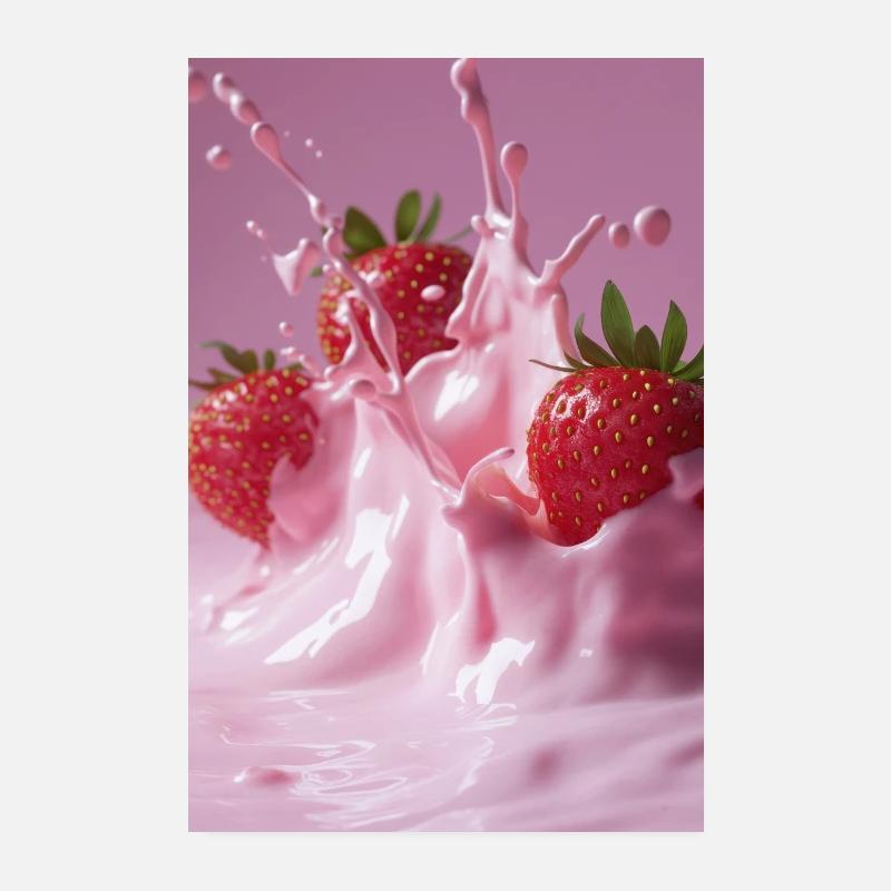 Fraises en Pink Splash Poster 20 x 30 cm