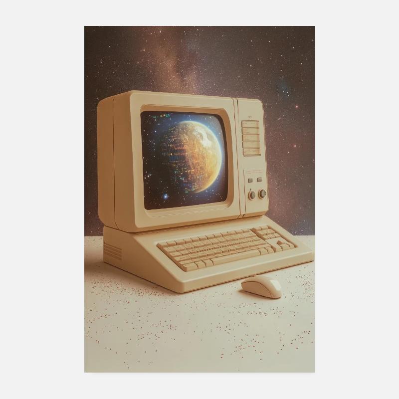Retro Computer Meets Outer Space Poster 8" x 12" (20x30 cm)