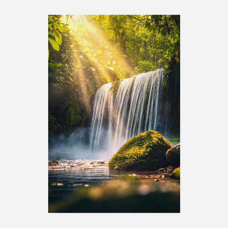 Évasion de la cascade de la lumière dorée Poster 20 x 30 cm