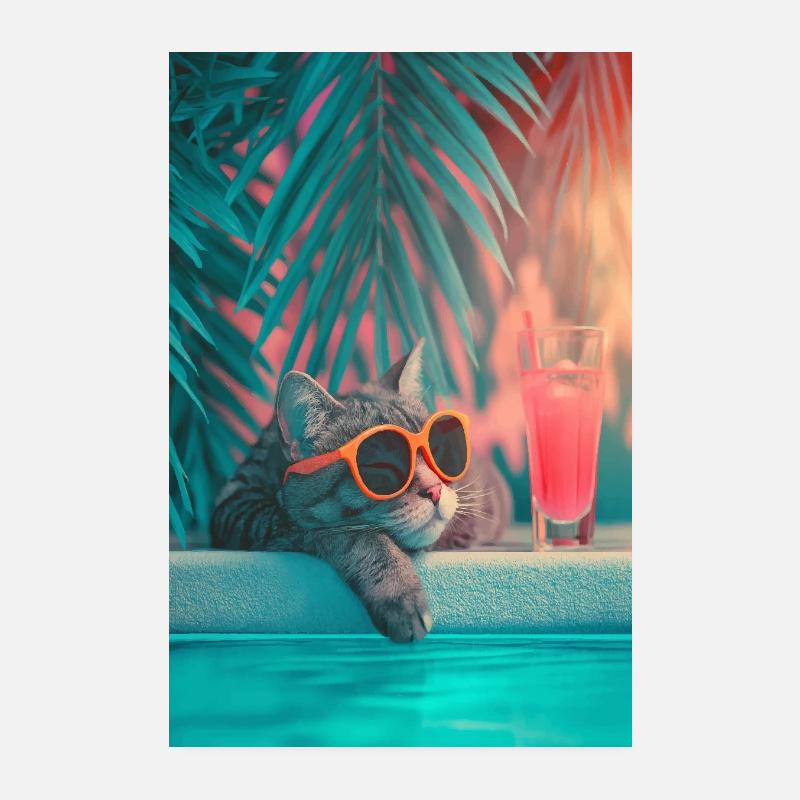 Coole Katze am Pool Poster 20x30 cm