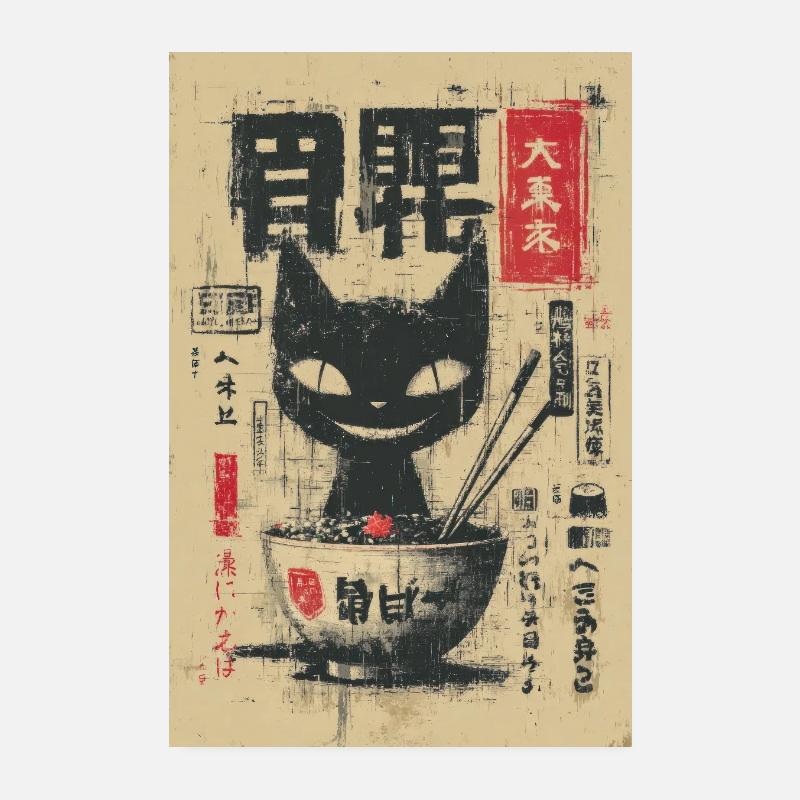 Ramen Cat Poster Art Poster 8" x 12" (20x30 cm)