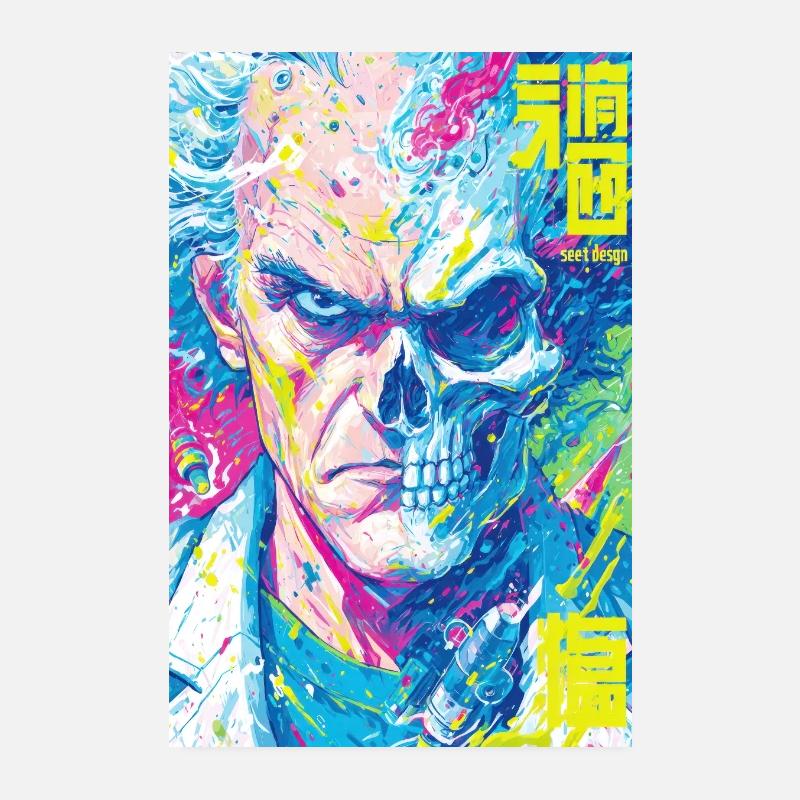 Halb Mensch, halb Schädel Pop Art Poster 20x30 cm