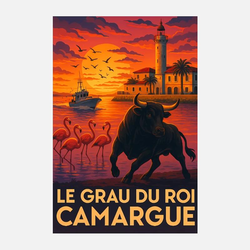 Le Grau Du Roi Camargue Sunset Poster 8" x 12" (20x30 cm)
