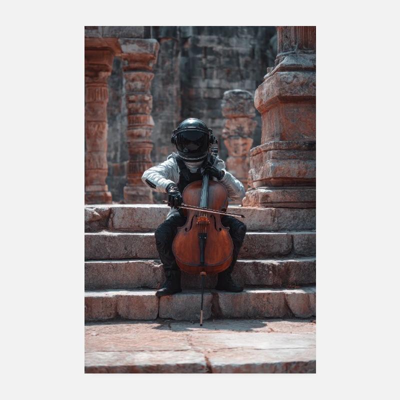 Kosmischer Astronaut spielt Cello Poster 20x30 cm