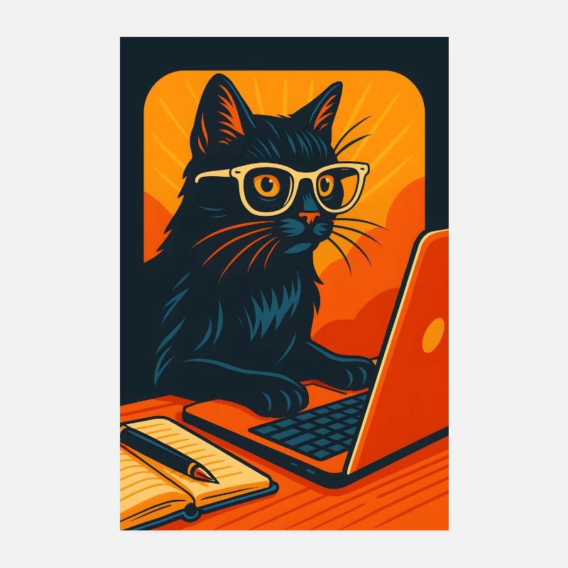 Technisch versierte Katze mit Brille, liebe Katzen Poster 20x30 cm
